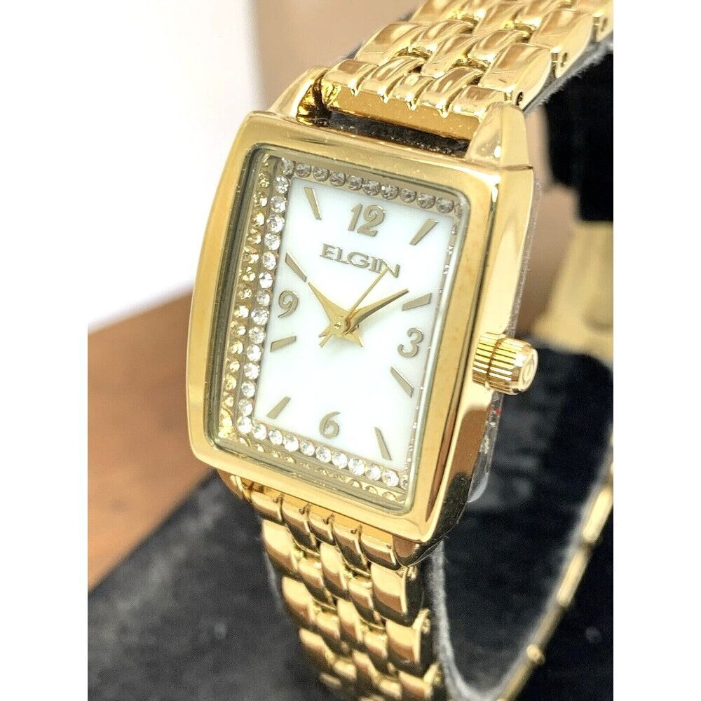 Elgin Women's Watch EG170042 Quartz Mother of Pearl Dial Rectangular Gold Steel